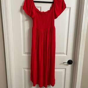 Arizona off shoulder dress orange red color